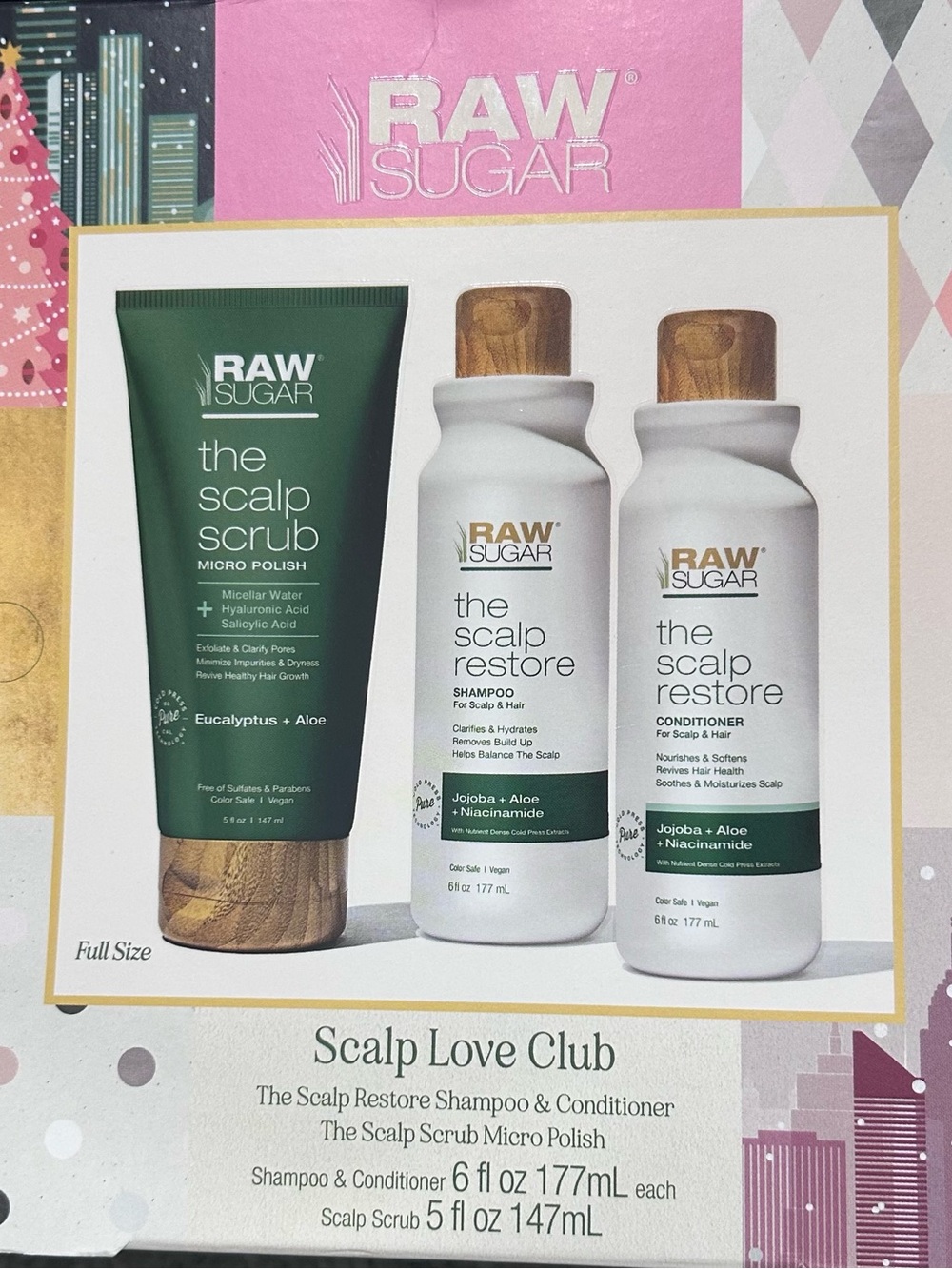 RAW Sugar scalp scrub & restore trio in green and white